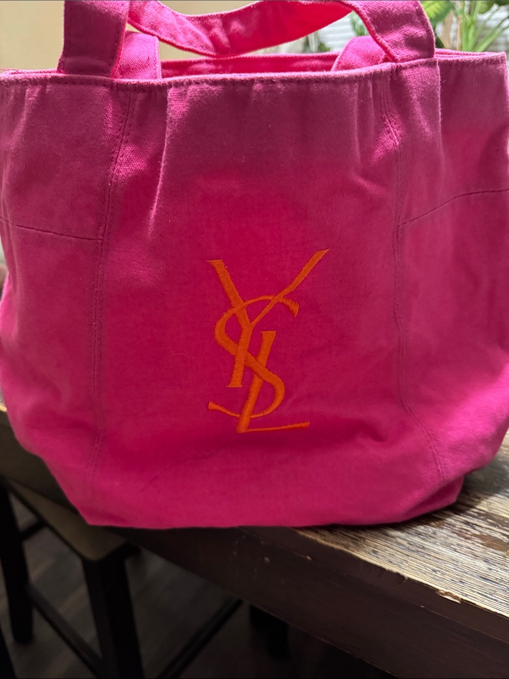 Yves Saint Laurent Hot Pink Canvas Tote with Orange Monogram